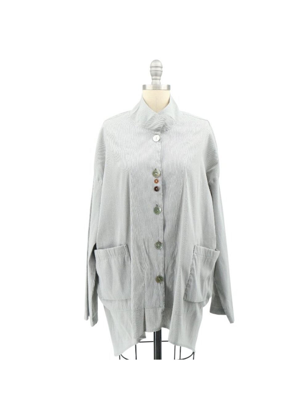 Eleven Stitch Design by Gerties Lagenlook Darted Buttoned Stripe Tunic Top M
